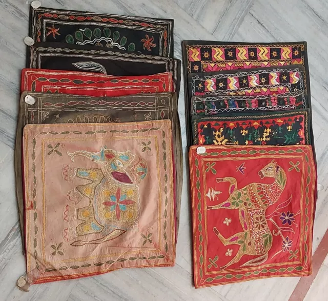 Vecchio Copricuscino Lotto Di 10 Vintage Multicolore Ricamo Lavoro Federe #8