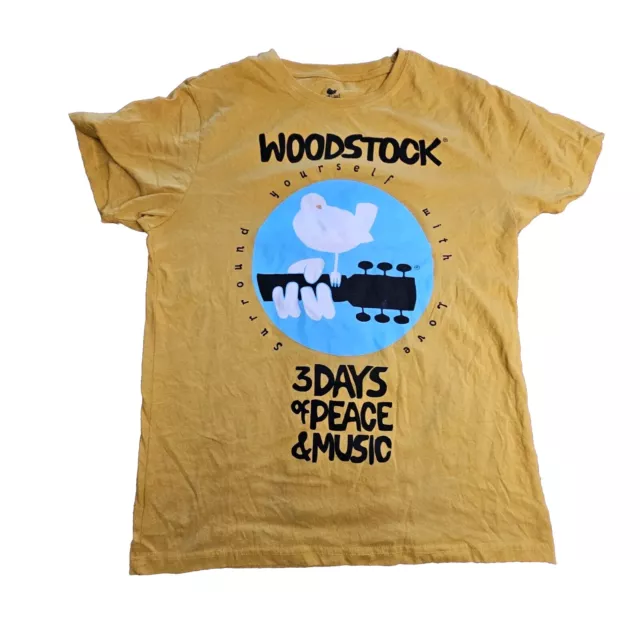 Camiseta Woodstock 3 Días Música de Paz Adulto Amarilla Mediana Rendición Tú Mismo O9a