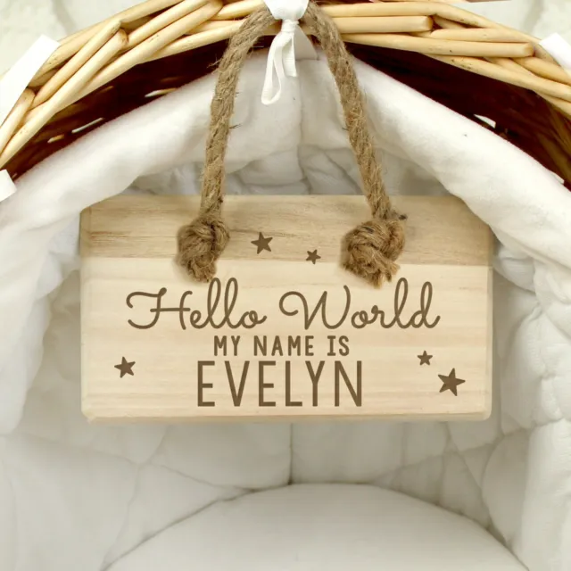 Personalised Hello World New Baby Wooden Nursey Baby Shower Gift