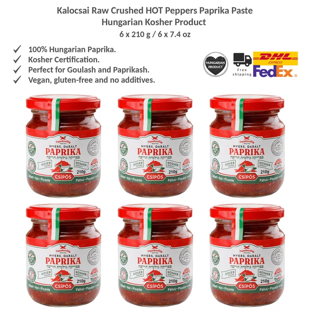 Eros Pista Crushed HOT Hungarian Paprika Paste, Raw Spicy Peppers, 200g x 6