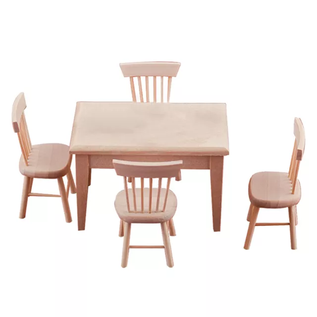 1/12 Dolls House Miniature Wood Dining Table and Chairs Furniture Model Accs