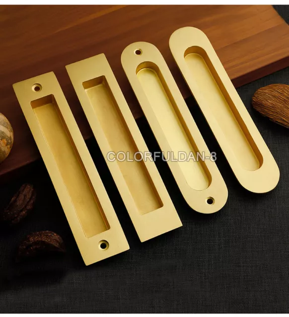 1Pair Pure Brass Recessed Sliding Door Handles Invisible Hidden Barn Door Handle