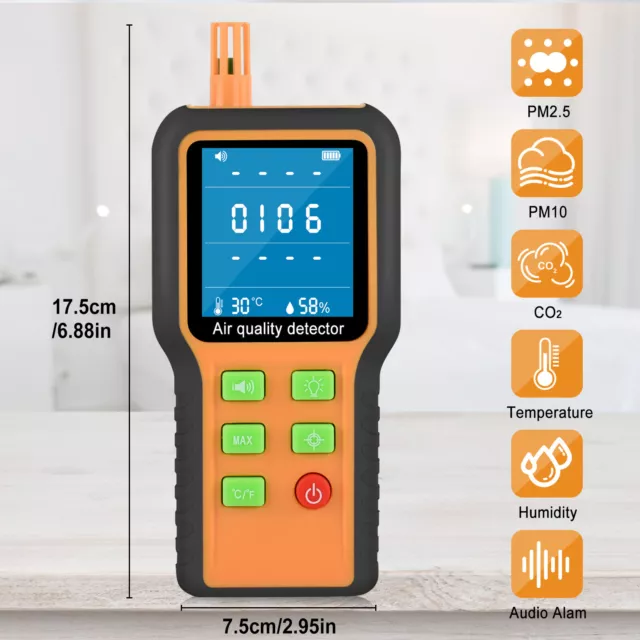 Air Quality Monitor Tester for Carbon Dioxide CO2/HCHOC/Temp/Humidity Detector