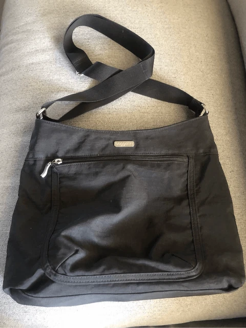 Baggallini Hobo Tote Bag Crossbody Purse Nylon Satchel Black Pocket