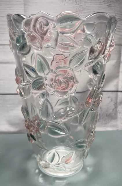 Vintage Mikasa Bella Rosa Pink Raised Roses & Leaves Vase Made in Germany