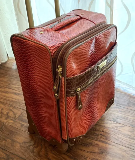 Samantha Brown Faux Croco Orange Embossed Rolling Luggage Travel Bag | Rare