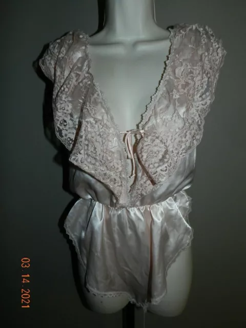 Vintage lace peach taupe second skin teddy bodysuit Lady Cameo S Small 9026
