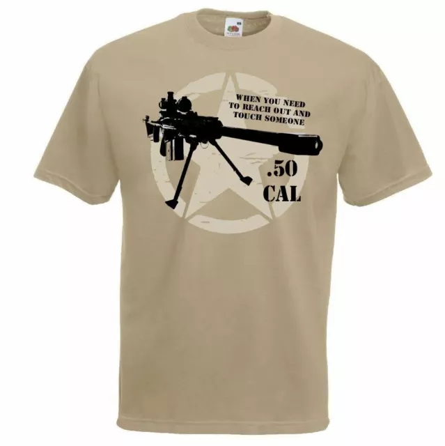 Mens Khaki 50. Cal Sniper Quote US Army Style T-Shirt Desert Marksman Top