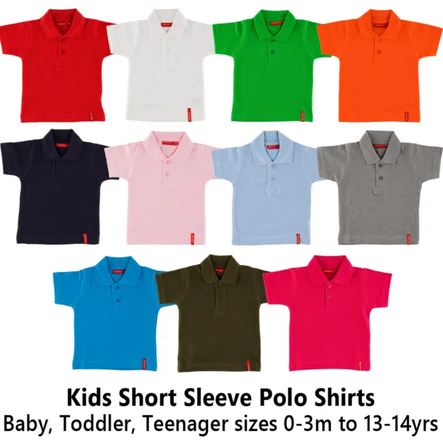 Plain 100% Cotton Short Sleeve Childs Kids Baby Girls Boys School Polo Shirt