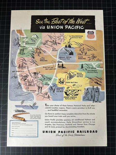 Vintage 1950s Union Pacific Railroad Print Ad