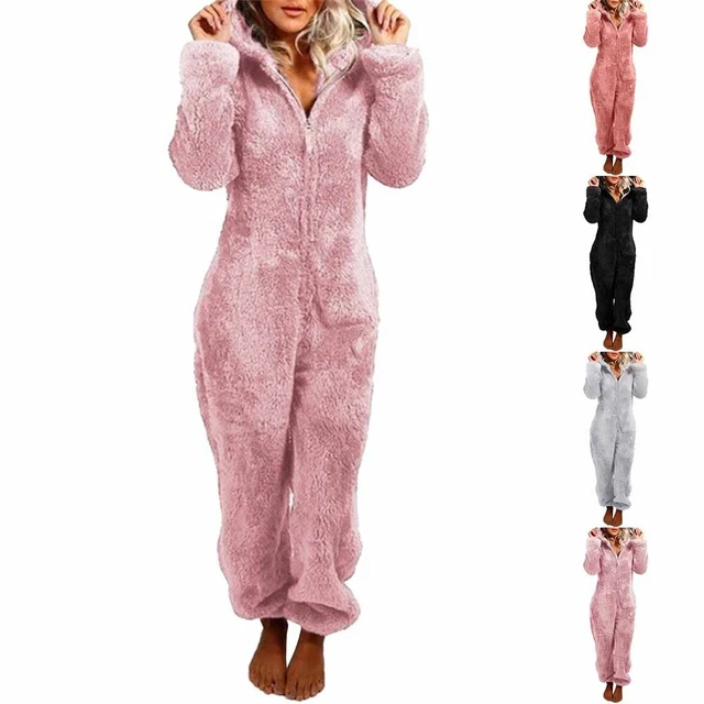 Femmes Combinaison Hiver Chaud Doublé Polaire Pyjama Manches Longues Vêtement