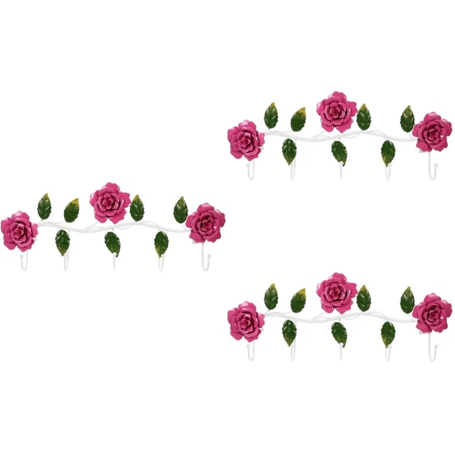 3 piezas Estilo Pastoral Gancho Estante Hierro Arte Rosa Gancho Puerta Trasera Gancho Bolso Ropa