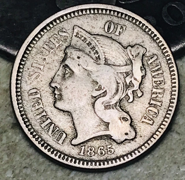 1865 Three Cent Nickel Piece 3C Circulated Civil War Date US Type Coin CC18166 1865 Three Cent Nickel Piece 3C Circulated Civil War Date US Type Coin CC18166