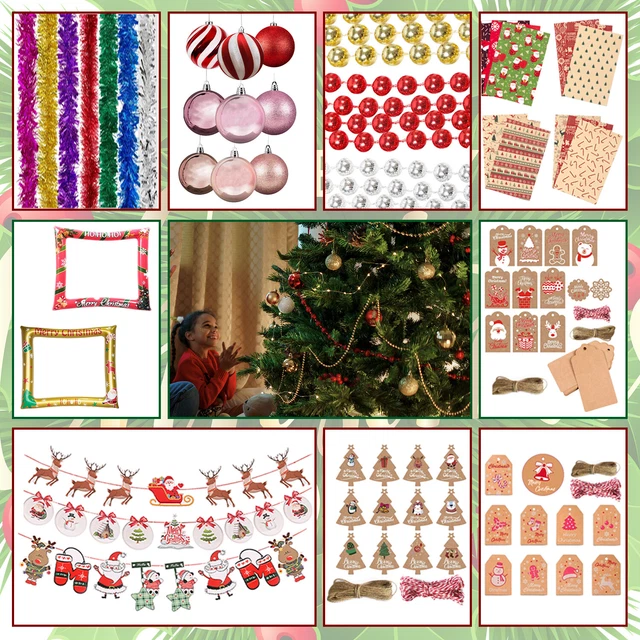 Adorno de Navidad Guirnalda Árbol Colgante Bolas Listones Oropel Regalo Papel