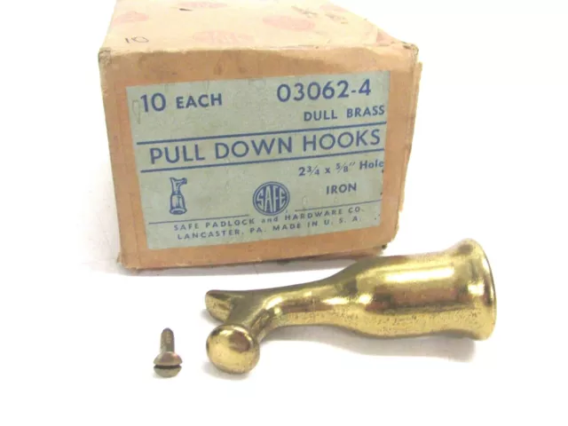 Nos! Vintage Safe Padlock & Hardware Pull Down Hook, Iron, Dull Brass 03062-4