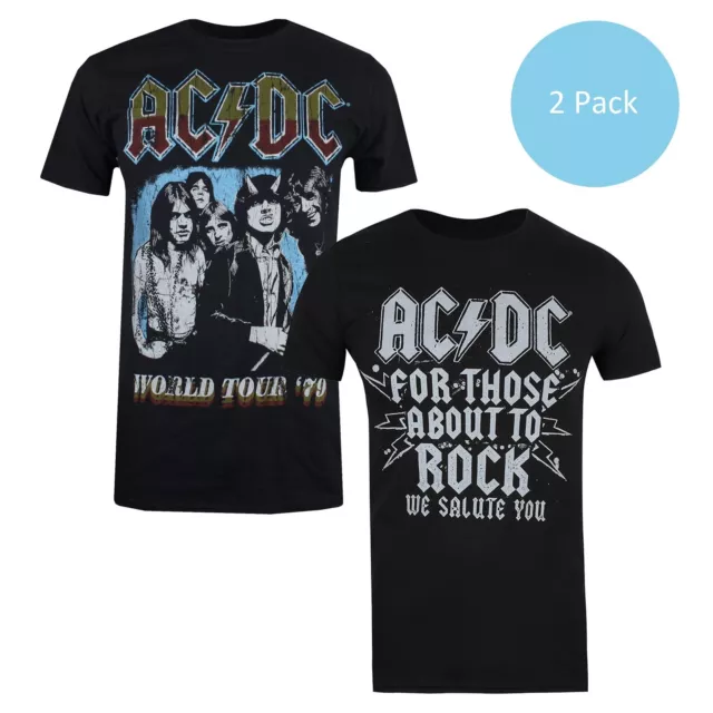 AC/DC Mens T-shirt 2 Pack World Tour & For Those About To Rock S-2XL Official