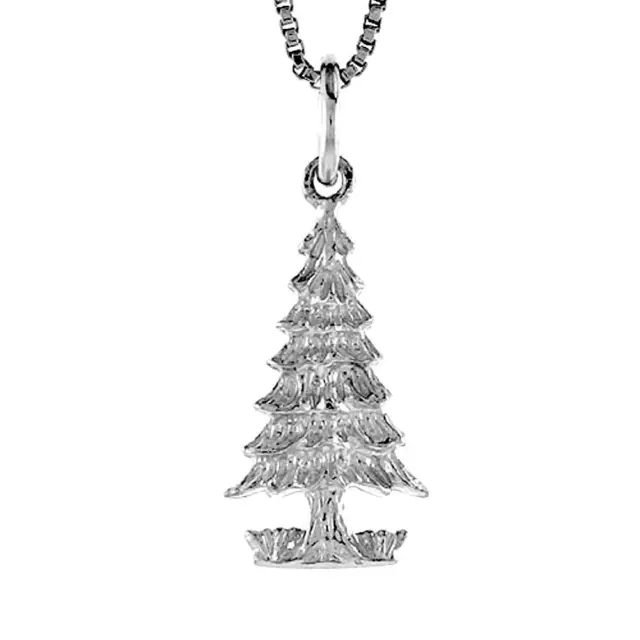 Plata de Ley Árbol de Navidad Colgante / Dije, Italiano Cadena Cuadrada