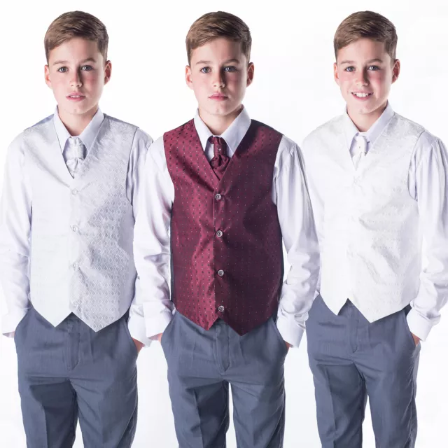 Boys Suits Waistcoat Suit Page Boy Silver Wine Ivory, Baby to 12 Years 4pc Suit