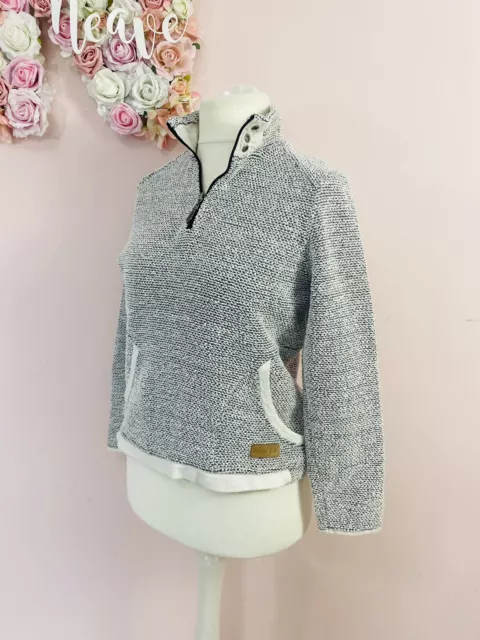 WEIRD FISH Size M Macaroni Half Zip Sweatshirt Grey & White Waffle Knit Jumper