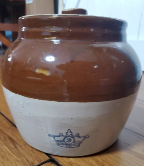 Blue Crown Stoneware #3 Bean Pot Robinson Ransbottom Vintage Crock With Lid