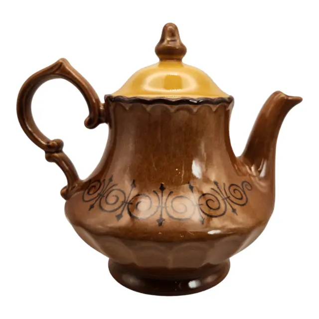 Vernon Ware by Metlox San Fernando Gold Teapot Brown Gold Detail Design CA VTG