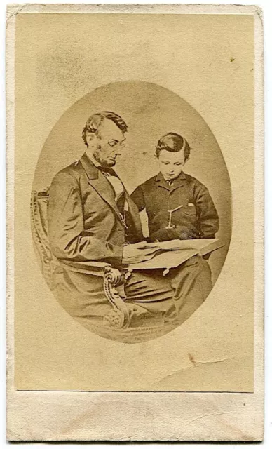 President Abraham Lincoln & Son Tad 1864 Civil War Era CDV Photo