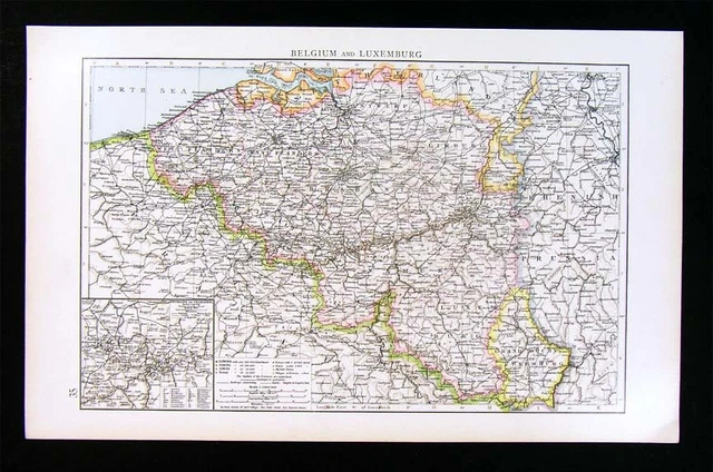 1900 Times Map Belgium & Luxemburg Brussels Antwerp Liege Ghent Maastricht Lille