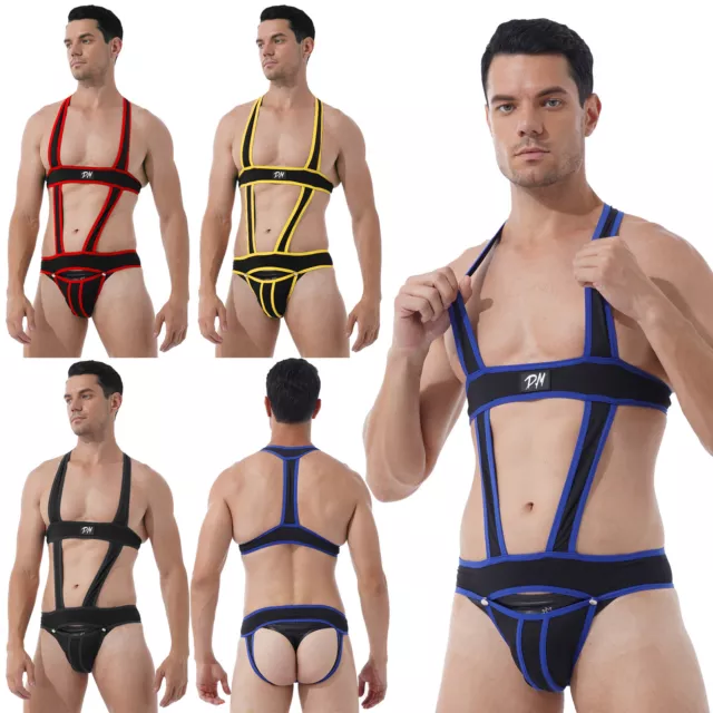 Homme Évider Bodysuit Wrestling Singlet Jockstrap Justaucorps Sous-vêtements