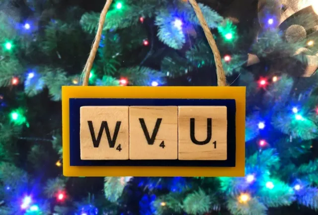 WVU West Virginia State University Mountaineers Christmas Ornament Scrabble