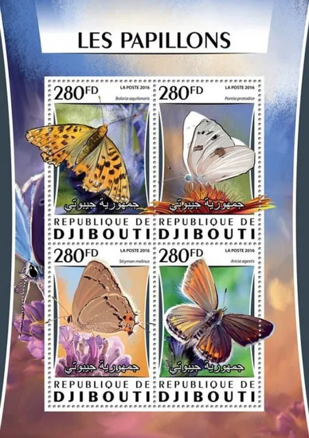 BUTTERFLIES Insects MNH Stamp Sheet #312 (2016 Djibouti)