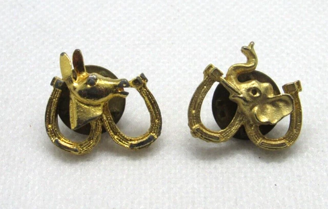 Vintage political Donkey & Elephant horseshoe pin set lot of 2 pins