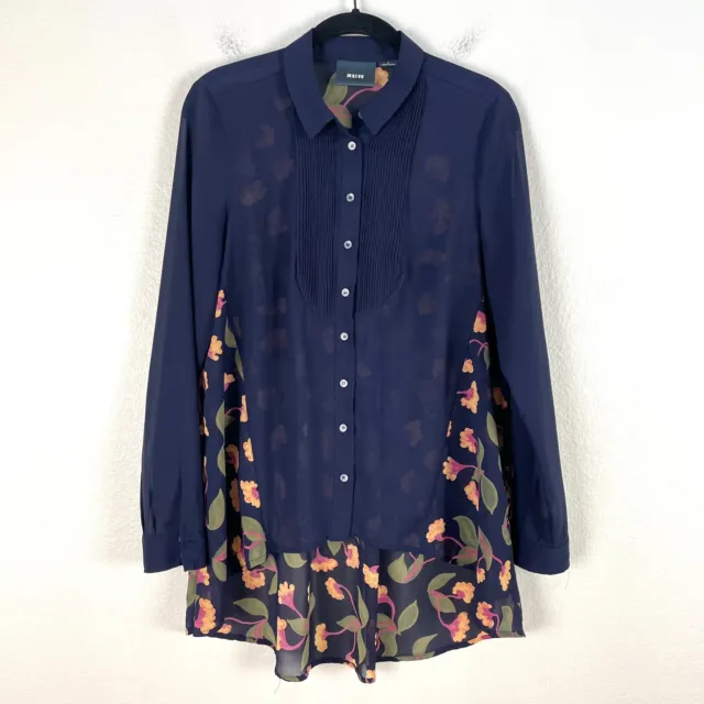 Anthropologie Maeve Womens 2 Sheer Button Up Blouse Long Sleeve Tunic Shirt Top