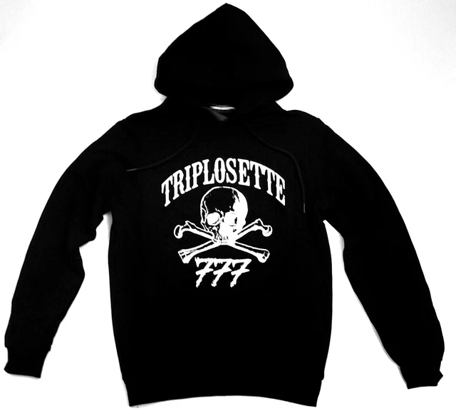 777TRIPLOSETTE FELPA UOMO Invernale Felpata Nera con Cappuccio