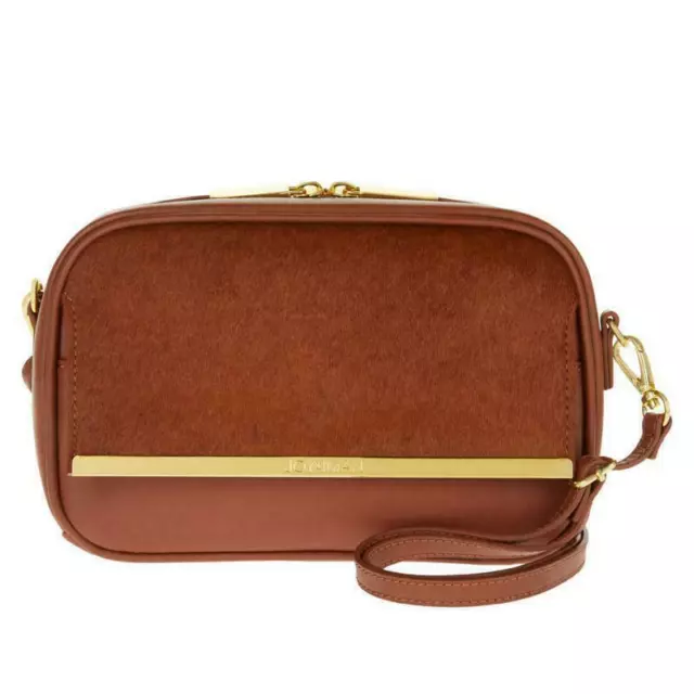 Joy & Iman Luxe Leather & Calf Hair Crossbody Bag with RFID in Cognac /