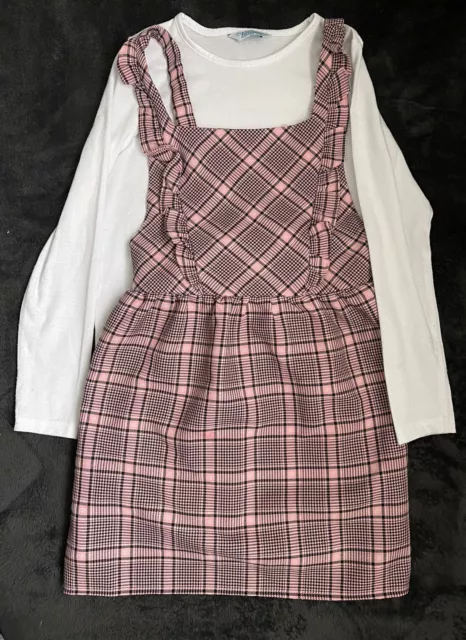 Girls Pink Check Dungaree Dress and Long Sleeve Top Age 7-8 - Primark