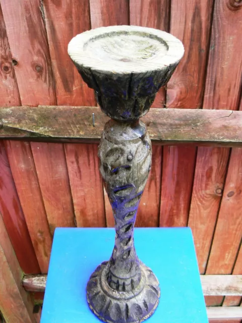 Old Antique Wooden Hand Carved Pedestal for Flower Pot Pillar Candle Display