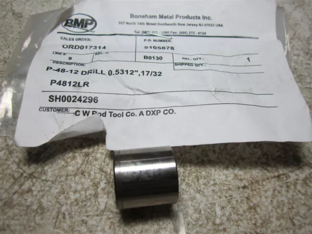 Boneham Metal P-48-12 0.5312" 17/32 Diameter Drill Bushing
