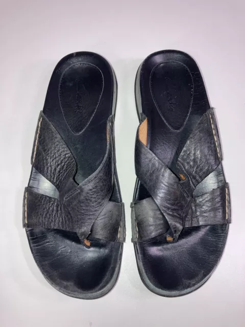 Clarks Black Slide Leather Sandals Size 6M
