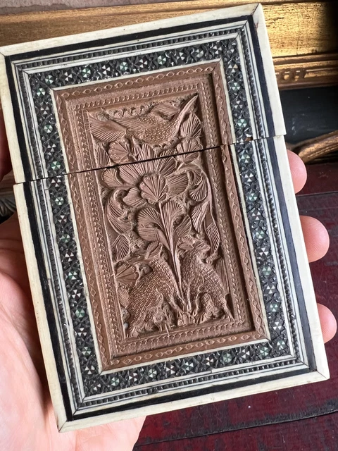 Boite Porte Carte Bois Sculpté & Incrustation XIX EME Antique Card Box 19 eme