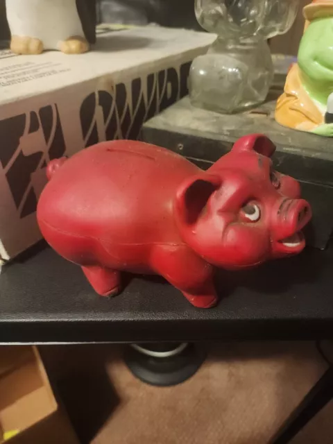 Vintage Brooks Piggy Bank 7" Mid Century Merchandise Mart Chicago IL Red Pig