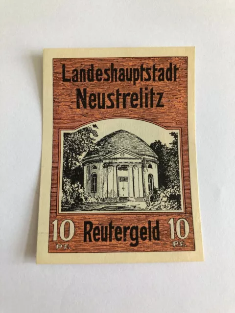 10 Pfennig Landeshauptstadt Neustrelitz Notgeldschein Springbrunnen