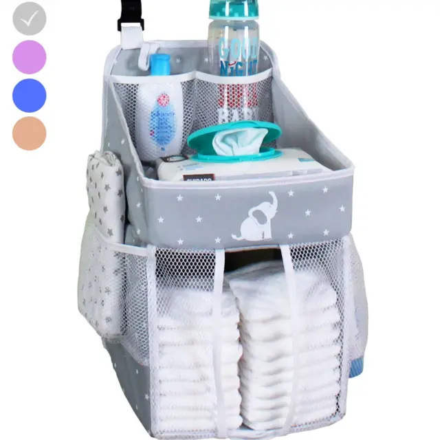 Hanging Diaper Caddy - Diaper Organizer for Crib - Storage for Baby Nursery - on