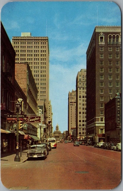 Fort Worth, Texas Postcard "North Down MAIN STREET" Downtown Scene Dexter Chrome