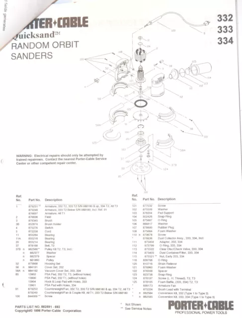 Porter-Cable 1995 edition PROFESSIONAL POWER TOOLS ASSORTED PARTS LISTS GROUP 12 3