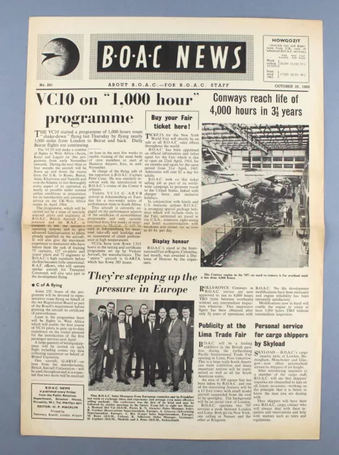 Boac News Airline Staff Newspaper No.241 - 25 October 1963 Vickers Vc10 B.o.a.c.