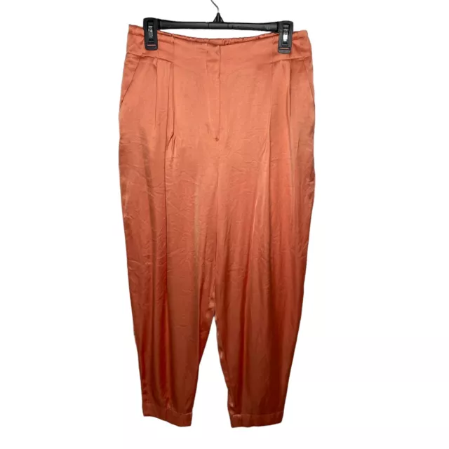 Express Pants Womens Small Orange Coral Satin High Waisted Pleated Ankle Trouser