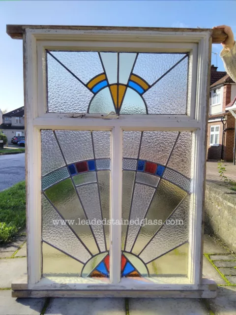 Art deco leaded light stained glass opener window. A1465. DELIVERY OPTION!