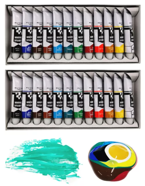 (48,26 EUR/l) Acryl Farben Set 24 Tuben HOCHPIGMENTIERT Farbe Acrylfarben