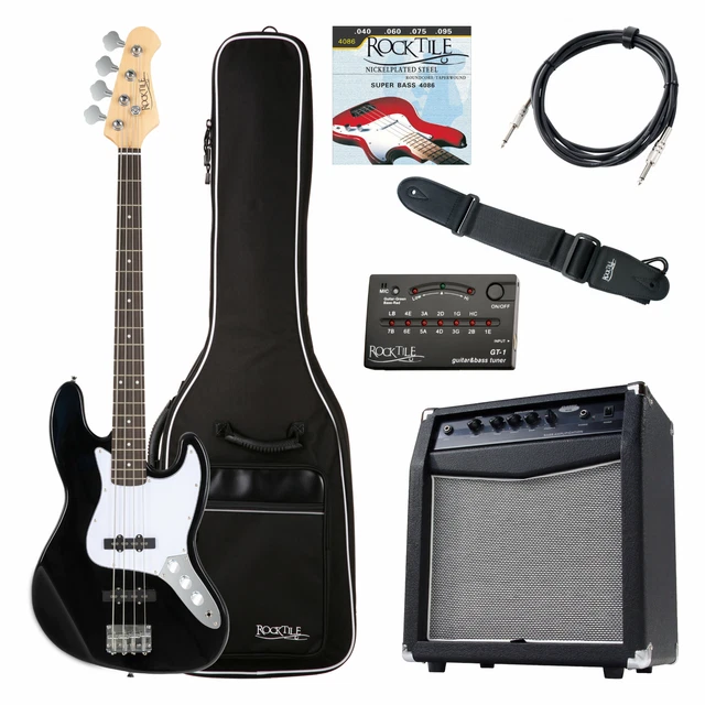 Pack Basse Electrique Jazz Bass E-Bass avec Housse Amplificateur Câble Noir