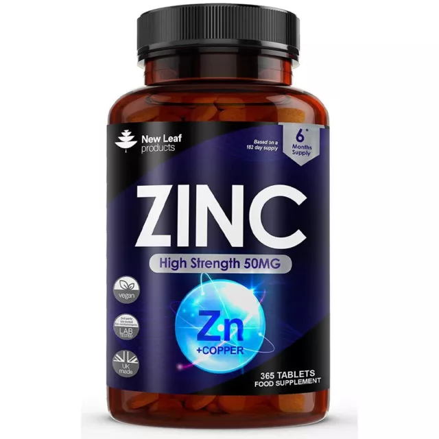 Zinc Tablets 50mg Citrate High Strength Immune & Bones Support Vegan Supplement